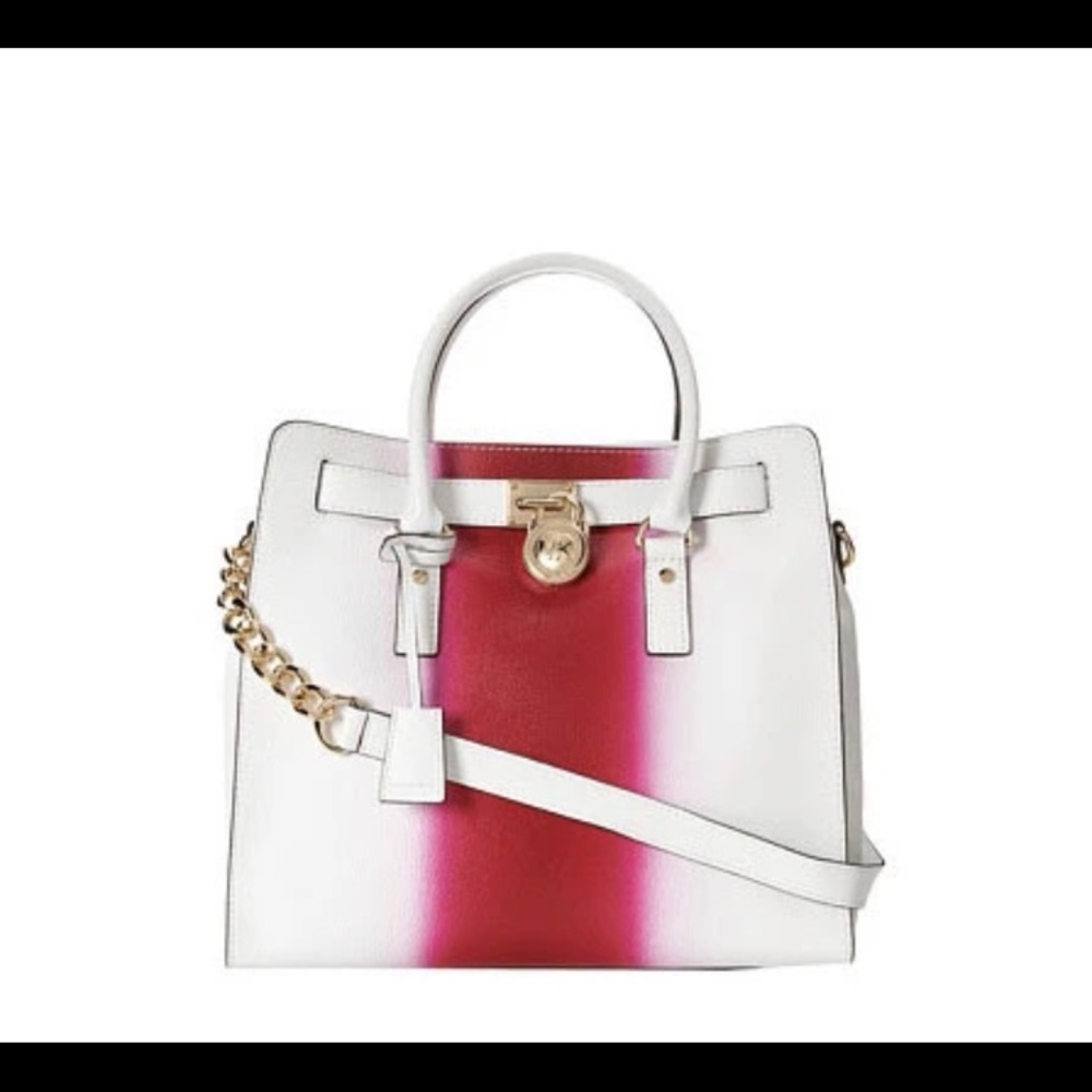 White and Pink Spray Michael Kors Hamilton Bag